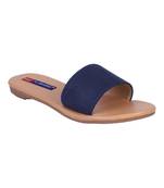 suede Stylish Embriodery blue Flat Sandal For Women