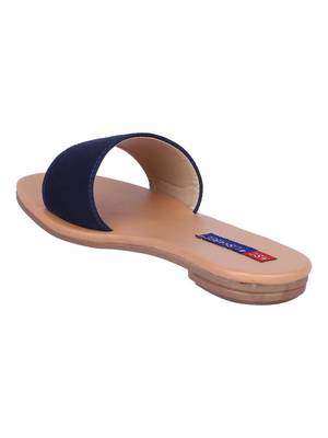 suede Stylish Embriodery blue Flat Sandal For Women 3