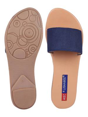 suede Stylish Embriodery blue Flat Sandal For Women 4