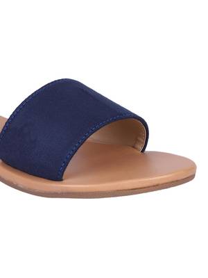 suede Stylish Embriodery blue Flat Sandal For Women 5