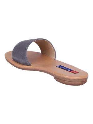suede Stylish Embriodery blue Flat Sandal For Women 3