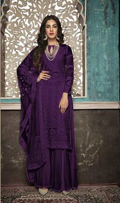 Purple embroidered faux georgette salwar 1