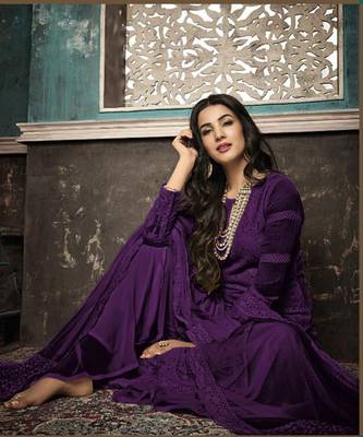 Purple embroidered faux georgette salwar 2