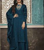Dark-sky-blue embroidered faux georgette salwar