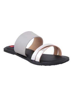 leatherette Stylish Embriodery blue Flat Sandal For Women 1