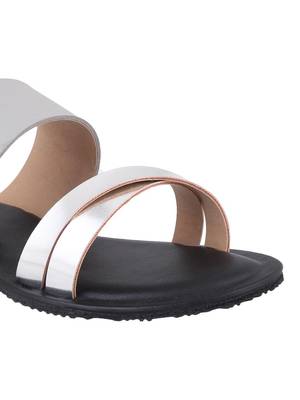 leatherette Stylish Embriodery blue Flat Sandal For Women 5