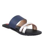 leatherette Stylish Embriodery blue Flat Sandal For Women