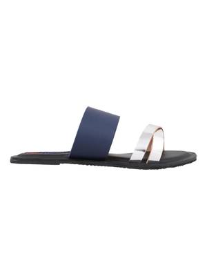 leatherette Stylish Embriodery blue Flat Sandal For Women 2