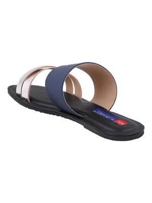 leatherette Stylish Embriodery blue Flat Sandal For Women 3