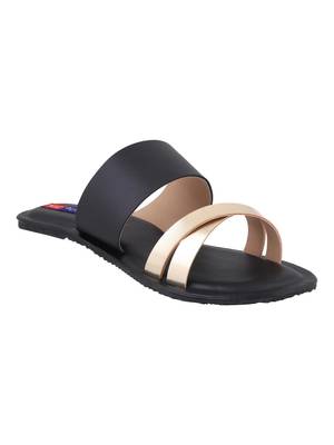 leatherette Stylish Embriodery blue Flat Sandal For Women 1