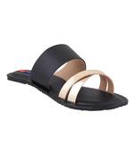 leatherette Stylish Embriodery blue Flat Sandal For Women