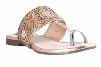 Synthetic stylish fancy Gold Flat Sandals For women 1