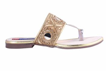 Synthetic stylish fancy Gold Flat Sandals For women 2