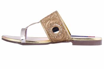Synthetic stylish fancy Gold Flat Sandals For women 3