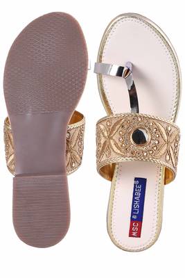 Synthetic stylish fancy Gold Flat Sandals For women 5