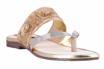 Synthetic stylish fancy Gold Flat Sandals For women 1