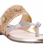 Synthetic stylish fancy Gold Flat Sandals For women