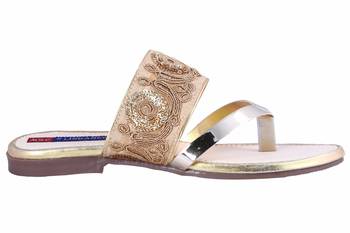 Synthetic stylish fancy Gold Flat Sandals For women 2