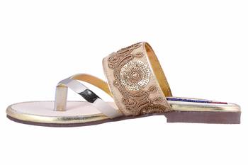 Synthetic stylish fancy Gold Flat Sandals For women 3