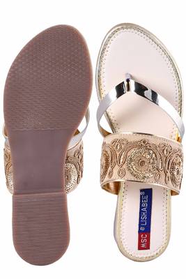Synthetic stylish fancy Gold Flat Sandals For women 5