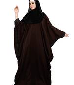 Justkartit Brown Color Plain Free Size Nida Abaya With Lace Work & Hijab