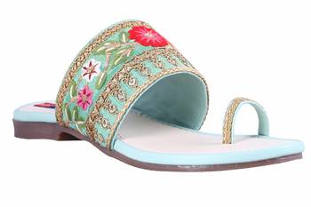 Synthetic stylish fancy Green Flat Sandals For women 1