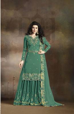 Sky-blue embroidered silk salwar 1