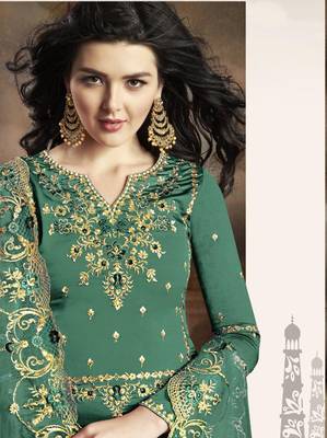 Sky-blue embroidered silk salwar 2
