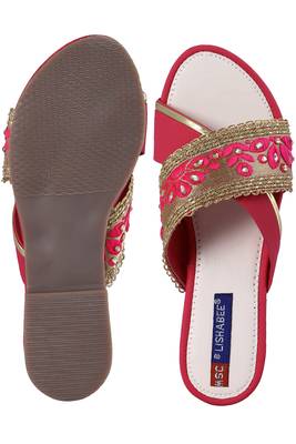 Synthetic stylish fancy Pink Flat Sandals For women 5