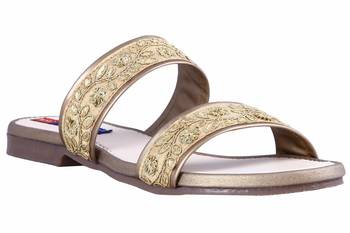Synthetic stylish fancy Gold Flat Sandals For women 1