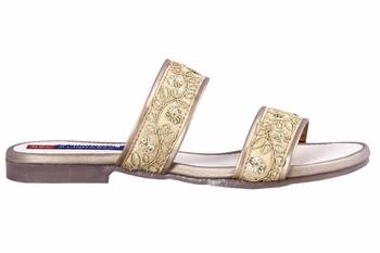 Synthetic stylish fancy Gold Flat Sandals For women 2