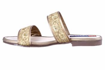 Synthetic stylish fancy Gold Flat Sandals For women 3
