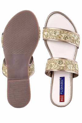 Synthetic stylish fancy Gold Flat Sandals For women 5