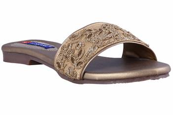 Synthetic stylish fancy Gold Flat Sandals For women 1