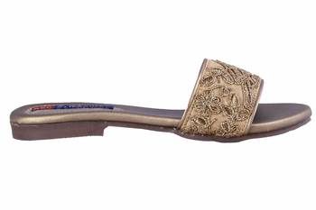 Synthetic stylish fancy Gold Flat Sandals For women 2