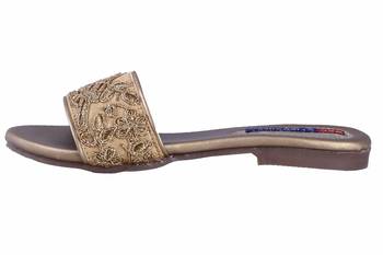 Synthetic stylish fancy Gold Flat Sandals For women 3