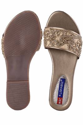 Synthetic stylish fancy Gold Flat Sandals For women 5