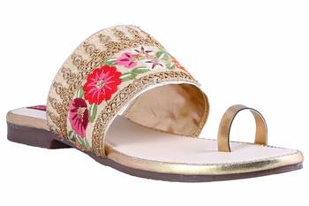 Synthetic stylish fancy Gold Flat Sandals For women 1