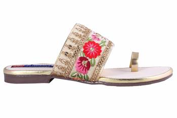 Synthetic stylish fancy Gold Flat Sandals For women 2