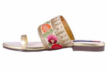 Synthetic stylish fancy Gold Flat Sandals For women 3