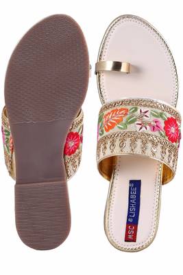 Synthetic stylish fancy Gold Flat Sandals For women 5