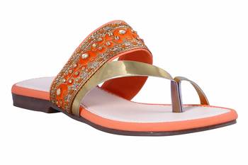 Synthetic stylish fancy Orange Flat Sandals For women 1