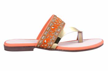 Synthetic stylish fancy Orange Flat Sandals For women 2