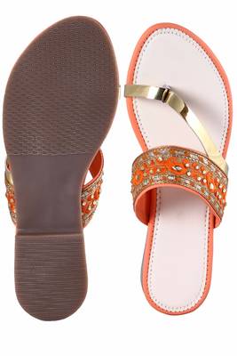 Synthetic stylish fancy Orange Flat Sandals For women 5