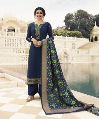 Navy Blue Embroidered Satin Salwar 1