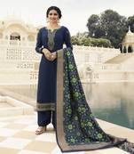Navy Blue Embroidered Satin Salwar