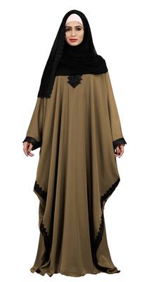 Justkartit Ivory Color Nida Plain Abaya With Lace Work And Dupatta 2