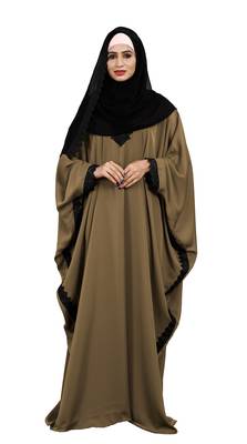 Justkartit Ivory Color Nida Plain Abaya With Lace Work And Dupatta 5