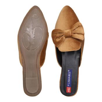 Women brown slip on  flats mules 5