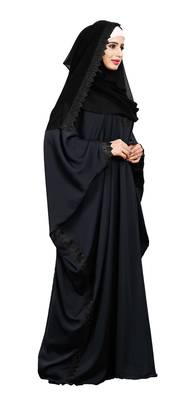 Justkartit Matt Grey Color Plain Free Size Nida Abaya With Lace Work And Dupatta 3